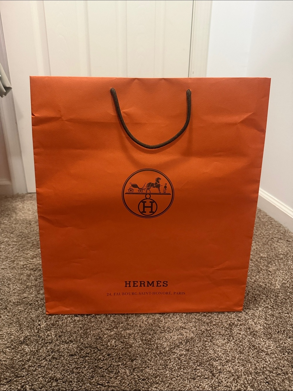 Hermes Orange Paper Shopping Bag with Rope Handles
